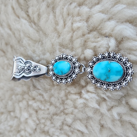 Incredible Native American Navajo 2 Stone Blue Ridge Turquoise Pendant 🩵🎁💙 - Picture 7 of 13